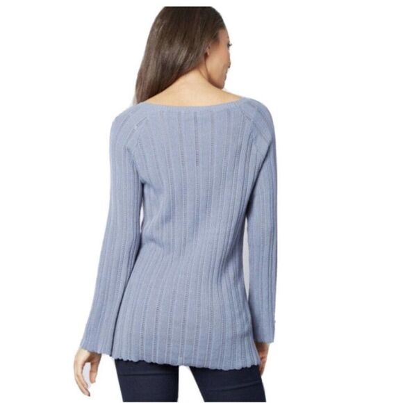 New with Tags ModCloth Open Weave Light Blue Boat Neck Sweater Size Small - Picture 2 of 11